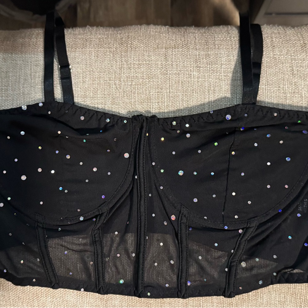 Black Sequin Bustier Top with Underwire and Adjustable Straps
